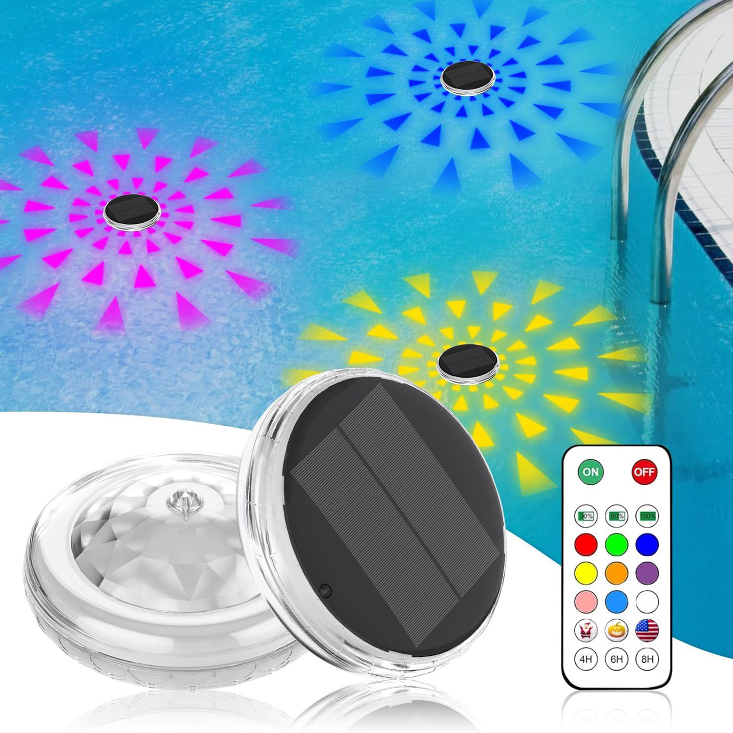 Pool Light Solar Rechargeable - Luzes de piscina, flutuantes recarregáveis solares,