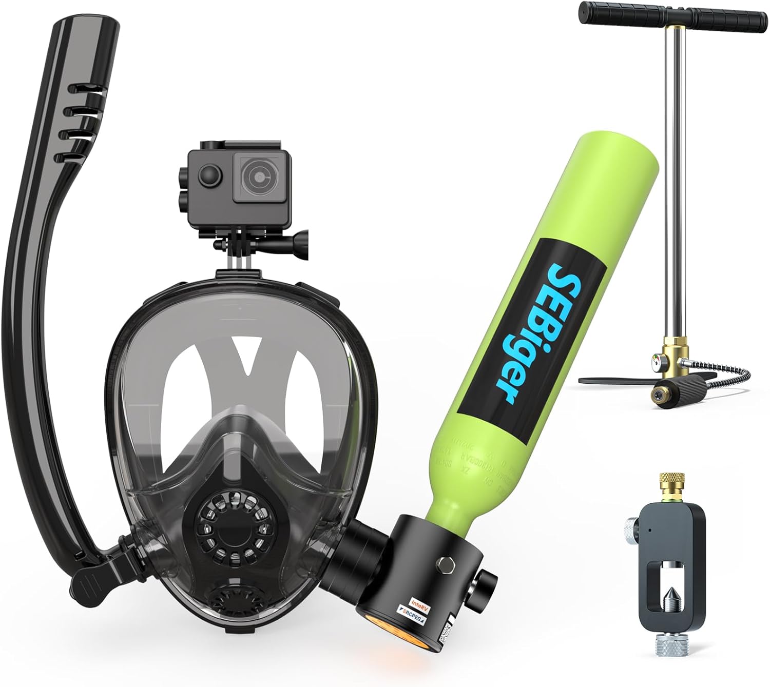 Snorkel Mask Full Face - Mini Cilindro de Mergulho 0.5L com