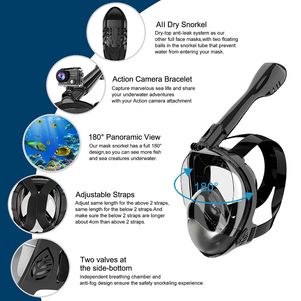 Máscara de mergulho facial com - Snorkel Mask Full Face avaliação e preço